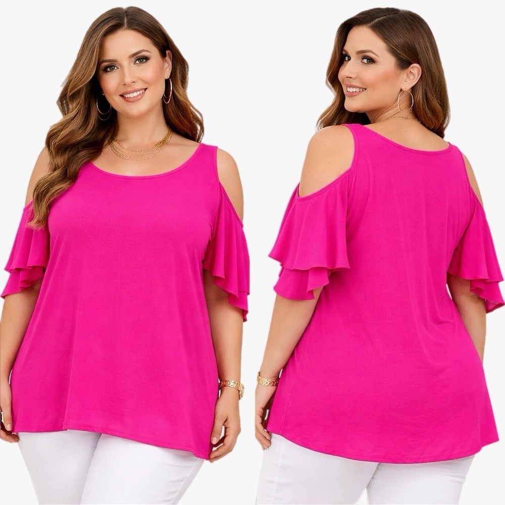 ➕ Worthington Hot Pink Cold Shoulder Blouse Womens Plus Size 3X